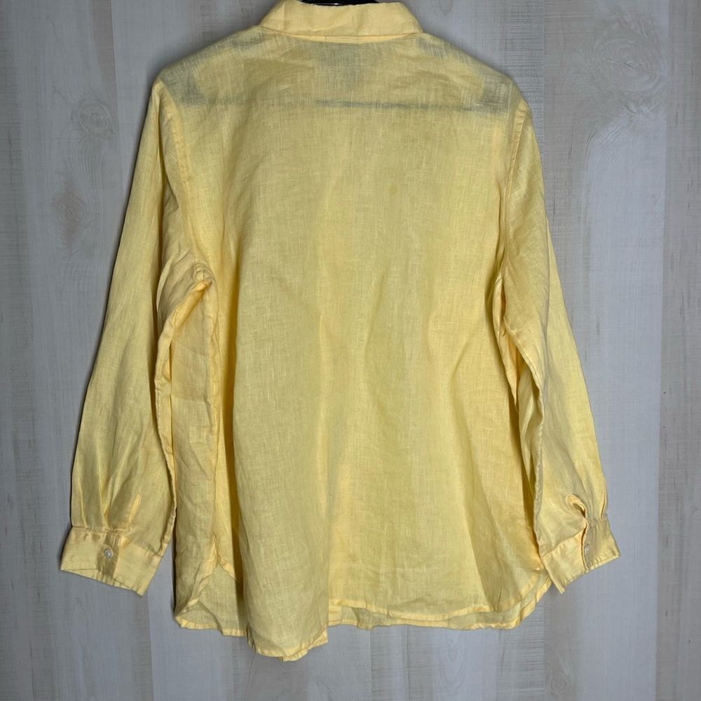 J. Jill yellow 100% linen long sleeve button front shirt blouse top, size medium - Picture 11 of 15